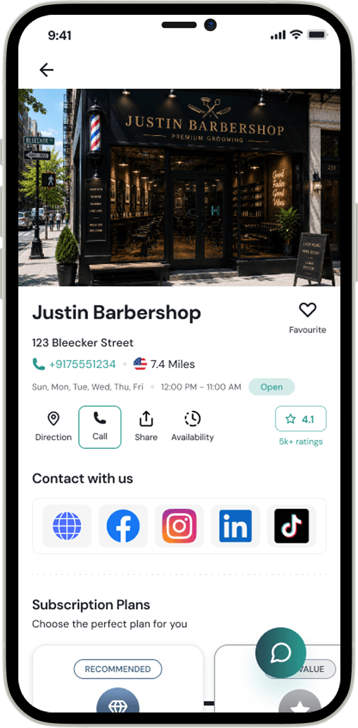 Harmelix app business profile with booking and live queue details