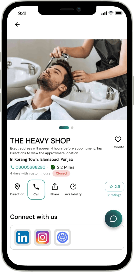 Harmelix app business profile with booking and live queue details